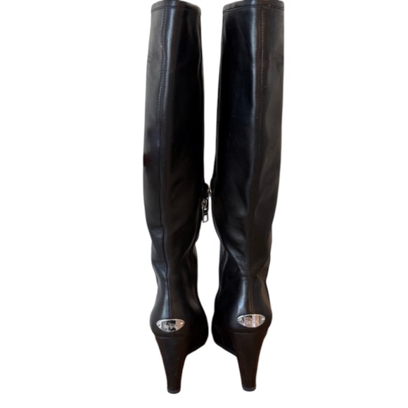 COACH Della Tall Black Boots Knee High Wedge Heel Womens Size 6B w/ 4" Heel - Picture 9 of 15